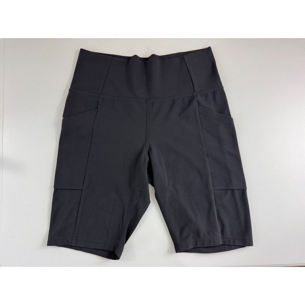 REI Co-op Womens Large Black High Rise Bike Shorts Side Pockets Nylon Spandex